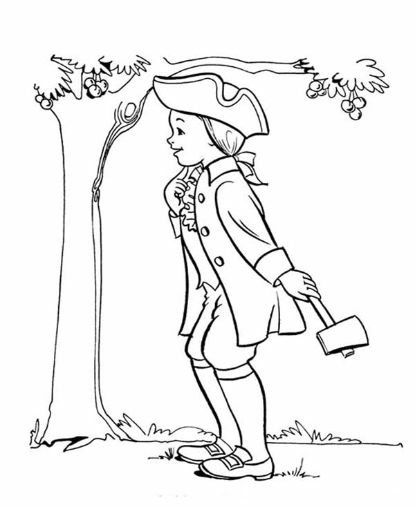 George Washington, : Young George Washington and the Story of Apple Tree Coloring Page