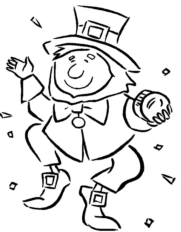 Leprechaun, : A Leprechaun Dancing Happily During St Patricks Day Coloring Page