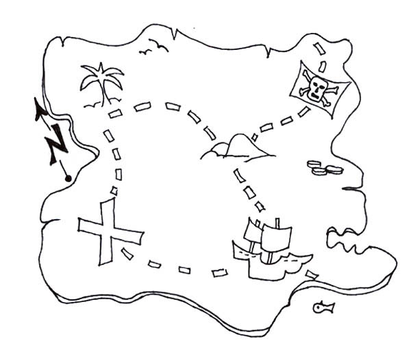 Treasure Map, : Awesome Treasure Map of Pirate Treasure Coloring Page