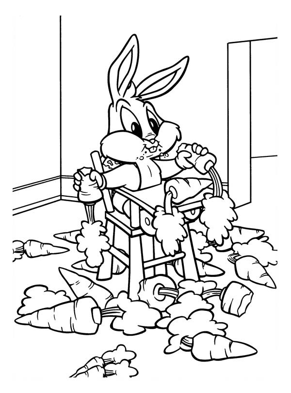 Baby Looney Tunes, : Baby Bugs Eating a Lot of Carrots in Baby Looney Tunes Coloring Page