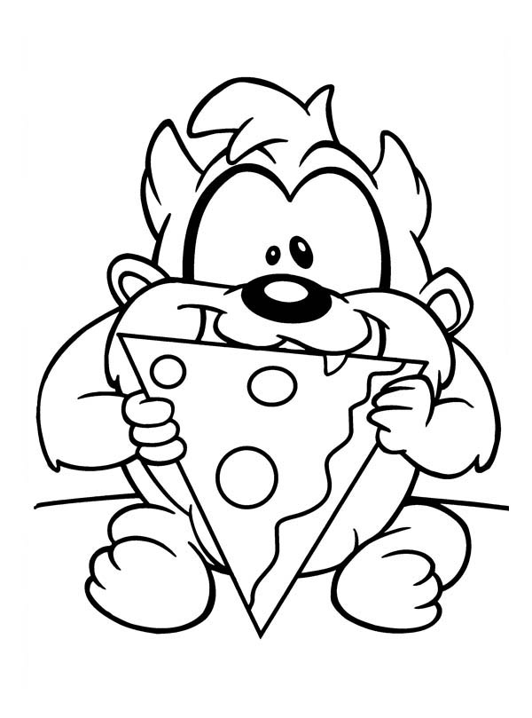 Baby Looney Tunes, : Baby Taz Eating Pizza in Baby Looney Tunes Coloring Page