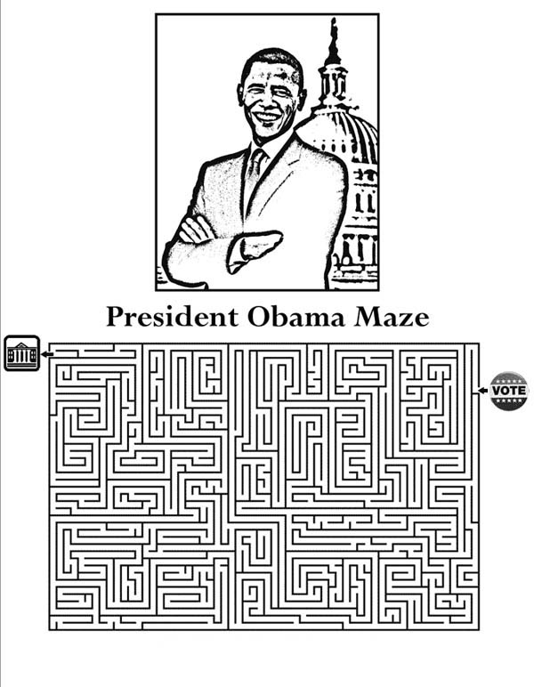 Barack Obama, : Barack Obama Maze Coloring Page