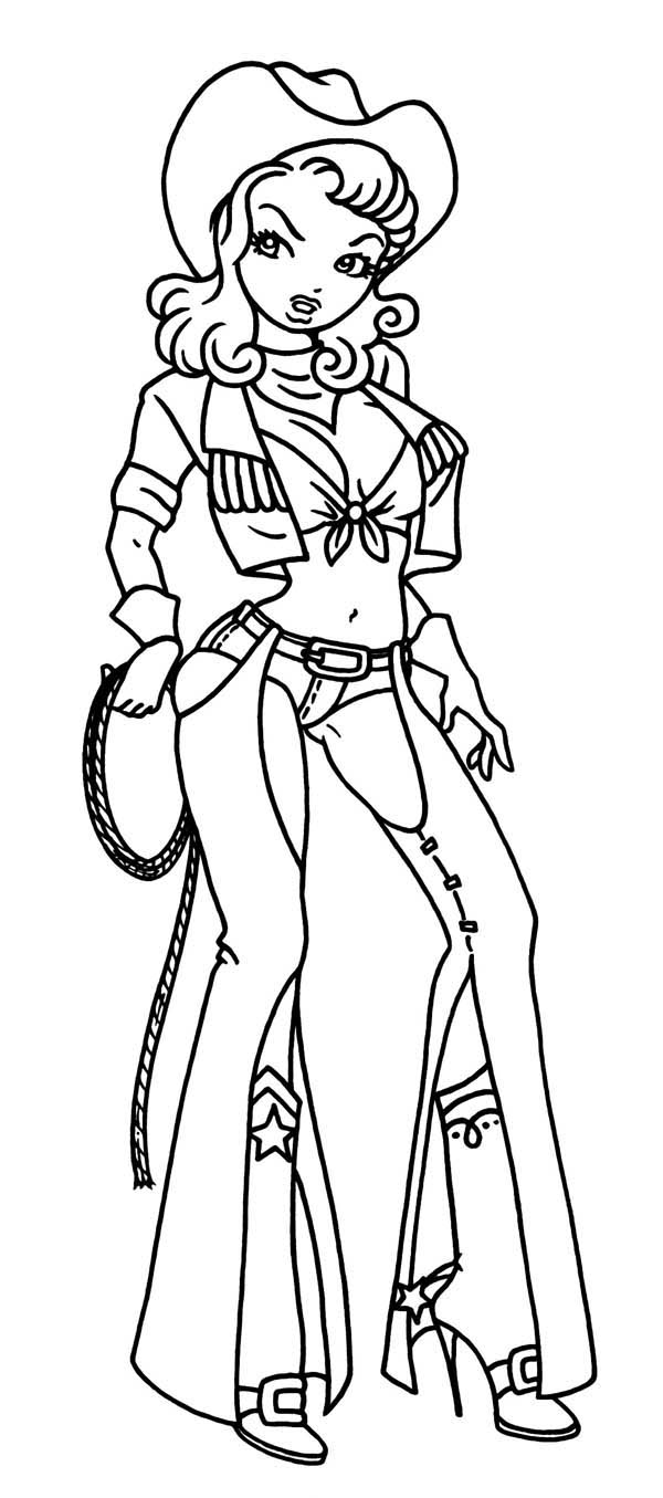 Cowgirl, : Beautiful Country Cowgirl Coloring Page