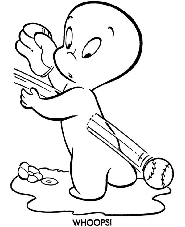 Ghost, : Casper the Friendly Ghost Playing Catch Coloring Page