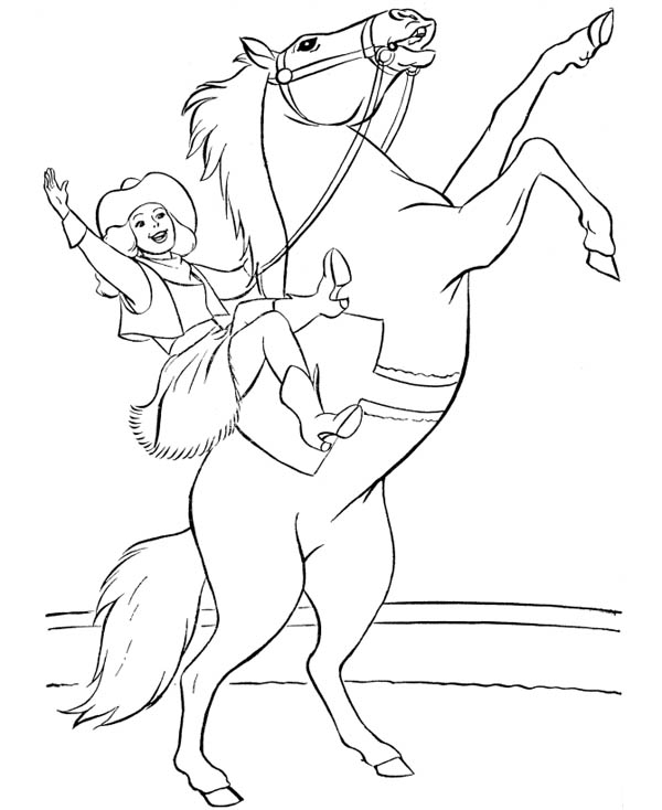 Cowgirl, : Cowgirl Doing Circus Horse Coloring Page