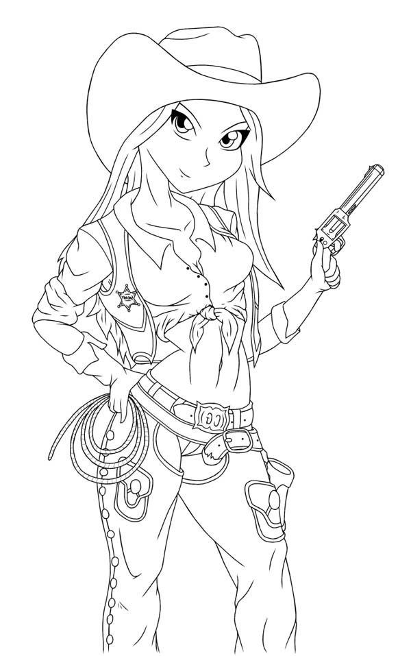 Cowgirl, : Cute Cowgirl Outfit Coloring Page
