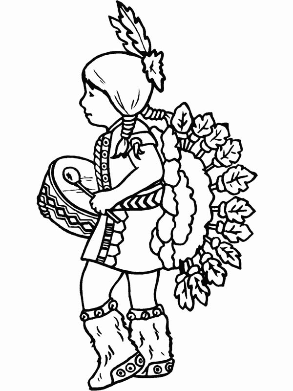 Native American, : Cute Little Native American Coloring Page