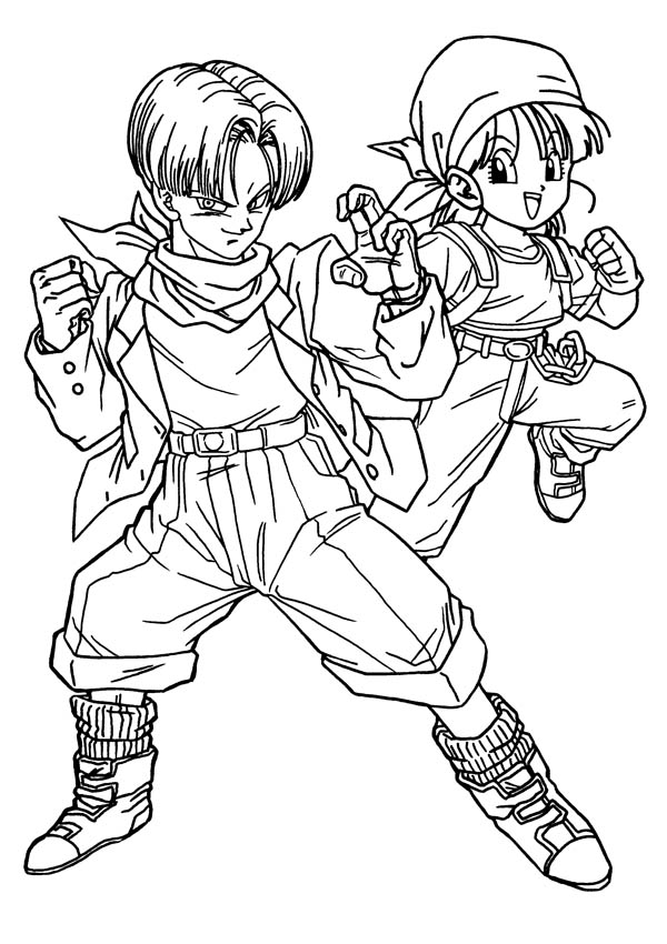Dragon Ball Z, : Cute Trunks and Bulma Form in Dragon Ball Z Coloring Page