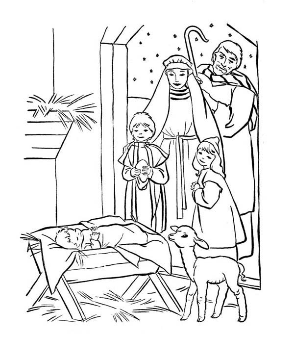 Baby Jesus, : Depiction of Baby Jesus Nativity Coloring Page