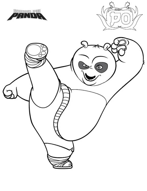 Kung Fu Panda, : Dragon Warrior Kick in Kung Fu Panda Coloring Page