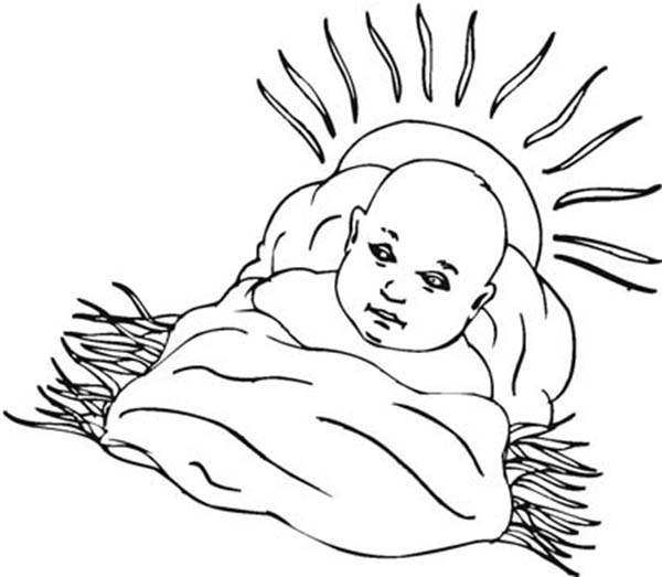 Baby Jesus, : Halo Over Baby Jesus Head Coloring Page