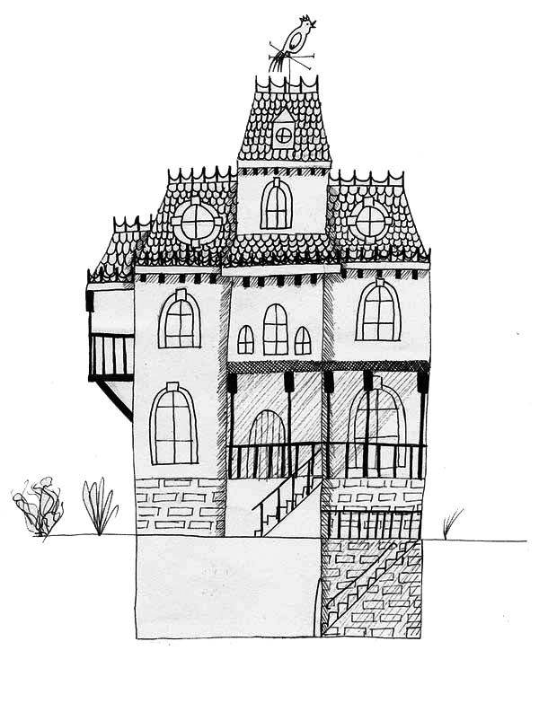 Haunted House, : Haunted House with Basement Coloring Page