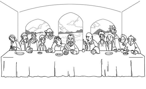 Last Supper, : Jesus and His Disciples Share a Meal in the Last Supper Coloring Page