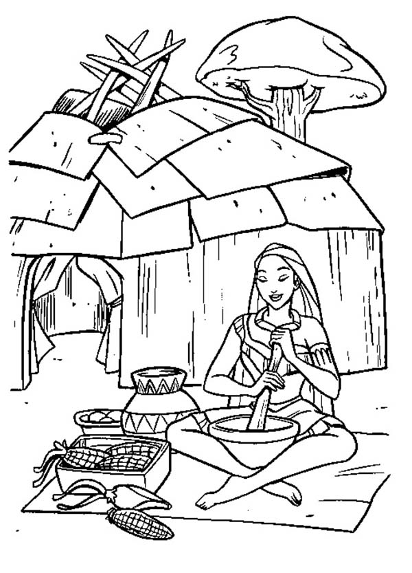 Native American, : Native American Girl Cooking Tamales Coloring Page