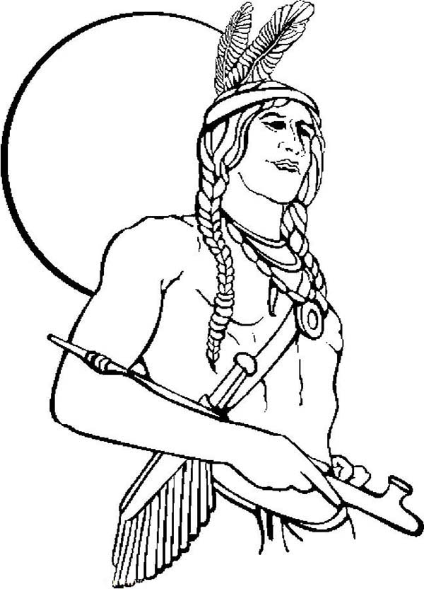 Native American, : Native American Holding a Calumet Coloring Page