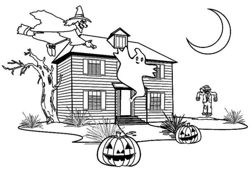 Haunted House, Perfect Haunted House Coloring Page: Perfect Haunted House Coloring PageFull Size Image
