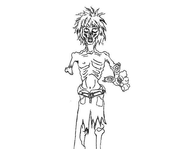 Zombie, : Terrifying Zombie Coloring Page