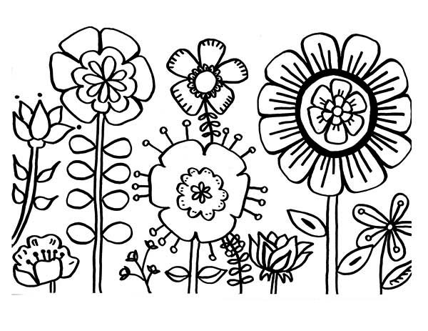 Flowers, : Various Type of Flower Coloring Page