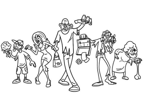 Zombie, : Zombie Assembled Coloring Page