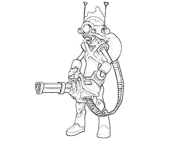 Zombie, : Zombie Holding Gun Coloring Page