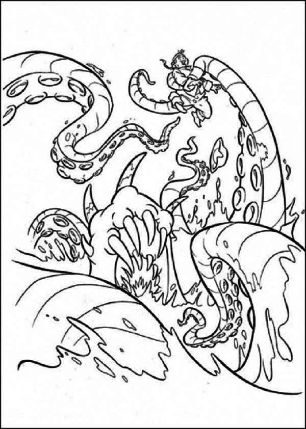 Sea Monster, : Giant Octopus Sea Monster Coloring Page