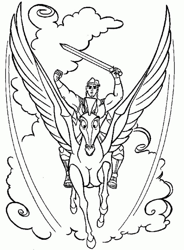 Pegasus, : Hercules Riding Pegasus Coloring Page
