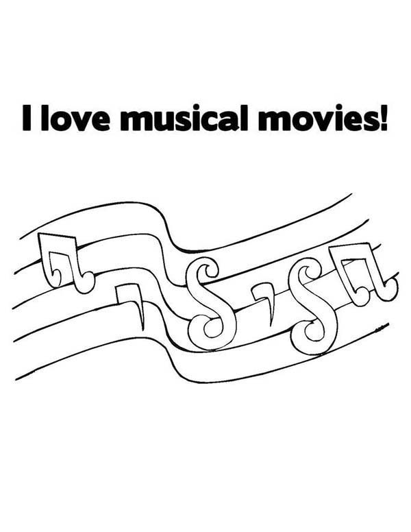 Music Notes, : I Love Musical Movies in Music Notes Coloring Page