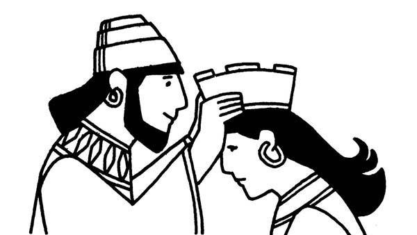 Queen Esther, : King Ahasuerus put Crown to Queen Esther Head Coloring Page