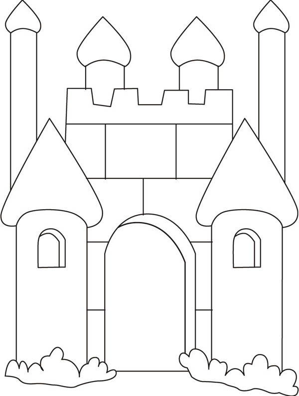Medieval Castle, : Medieval Castle Outline Coloring Page