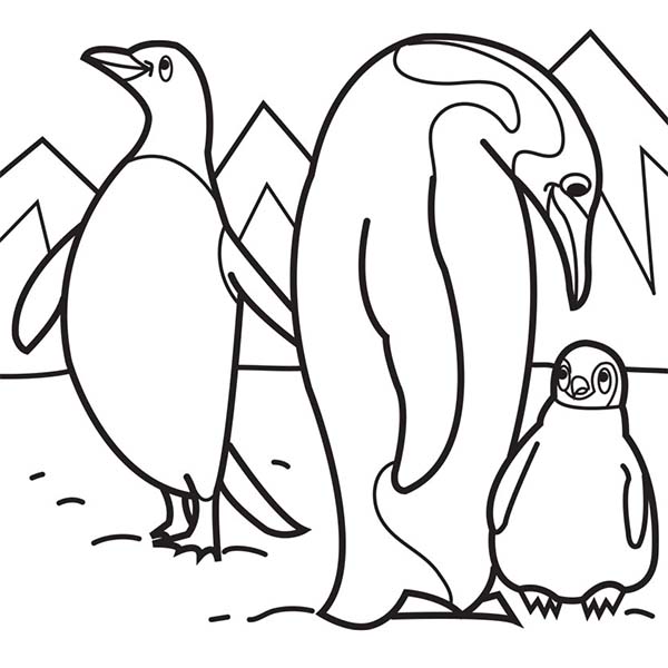 Arctic Animals, : Penguin Parent Teaching Their Baby in Arctic Animals Coloring Page