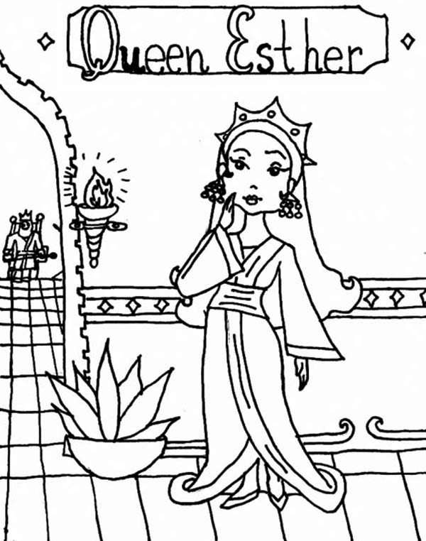 Queen Esther, : Queen Esther Near Flambeau Coloring Page