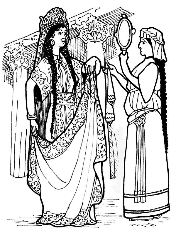 Queen Esther, : Queen Esther in Purim Celebration Coloring Page