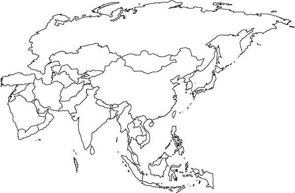 World Map, : World Map of Asia Continent Coloring Page