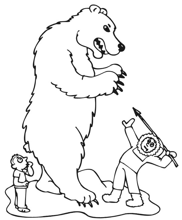 Polar Bear, : Eskimo Hunter Killing Polar Bear Coloring Page