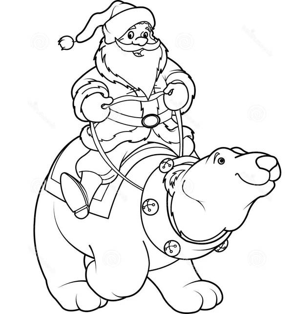 Polar Bear, : Santa Claus Riding Polar Bear Coloring Page