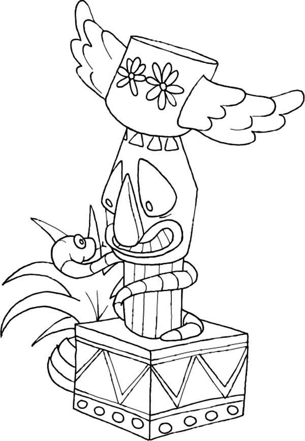 Tiki Totem Serpent Tete Pole Coloring Carving Zeichnungen Kopf Stempel 