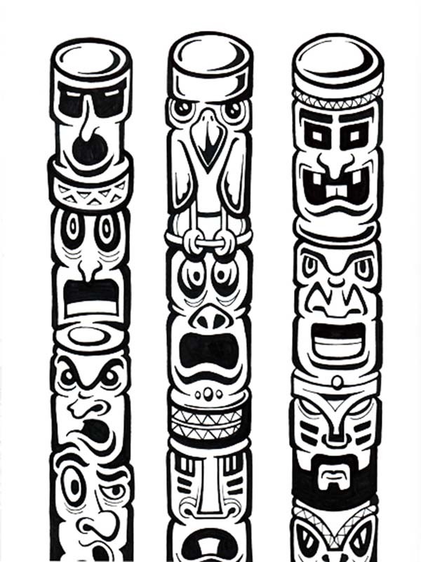 Totem Poles, : Tribe History in Totem Poles Coloring Page