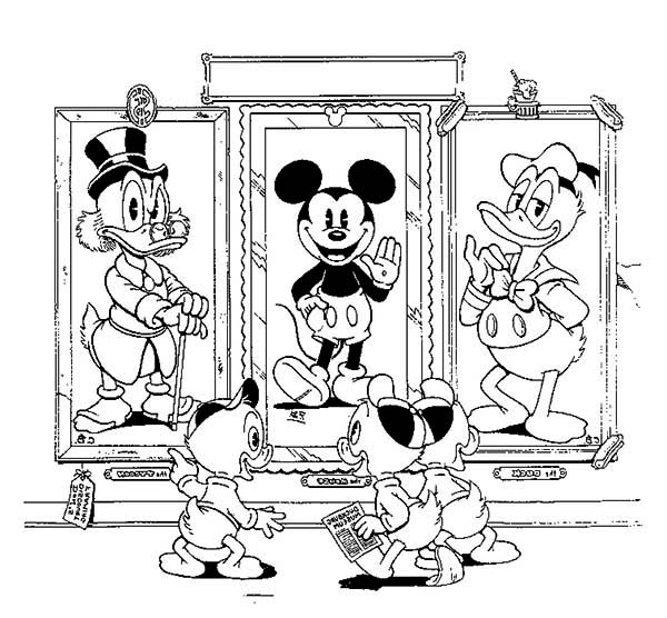 Scrooge Mcduck, : Disney Scrooge Mcduck and Mickey and Donald Picture Frame Coloring Page