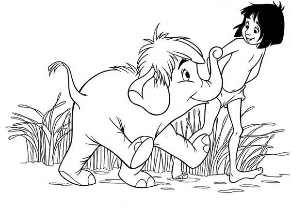 The Jungle Book, : Hathi Jr be Friend with Mowgli in the Jungle Book Coloring Page