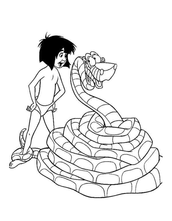 The Jungle Book, : Mowgli Talking with Kaa in the Jungle Book Coloring Page