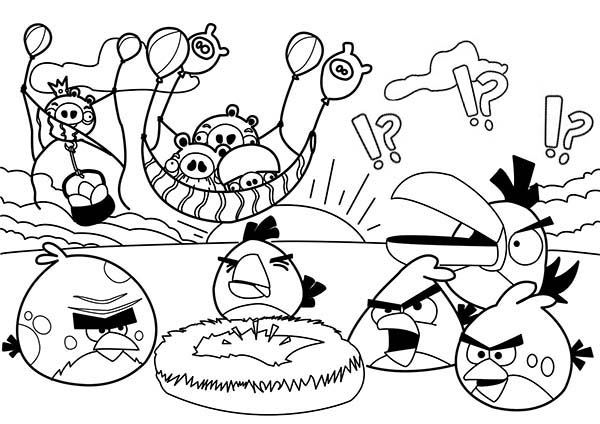 Angry Birds, : Pigs Steal Birds Eggs in Angry Bird Coloring Page