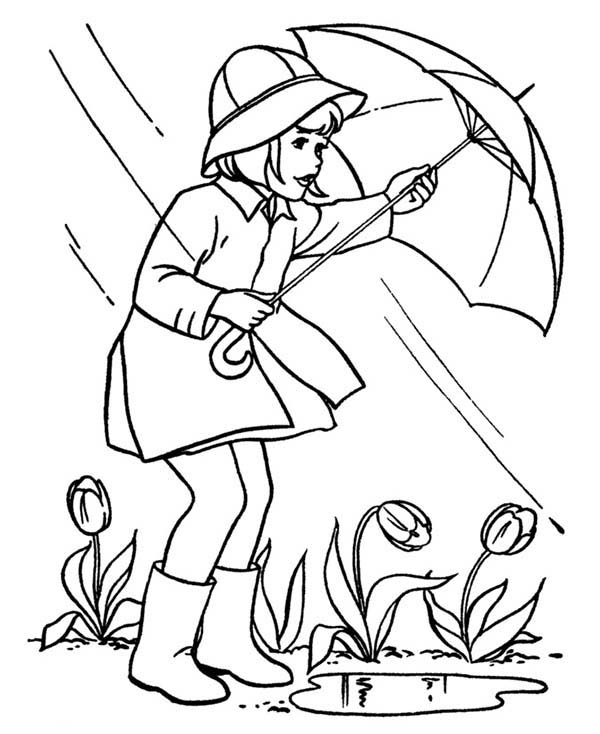 Spring, : Rainy Begin to End When Spring About to Begin Coloring Page