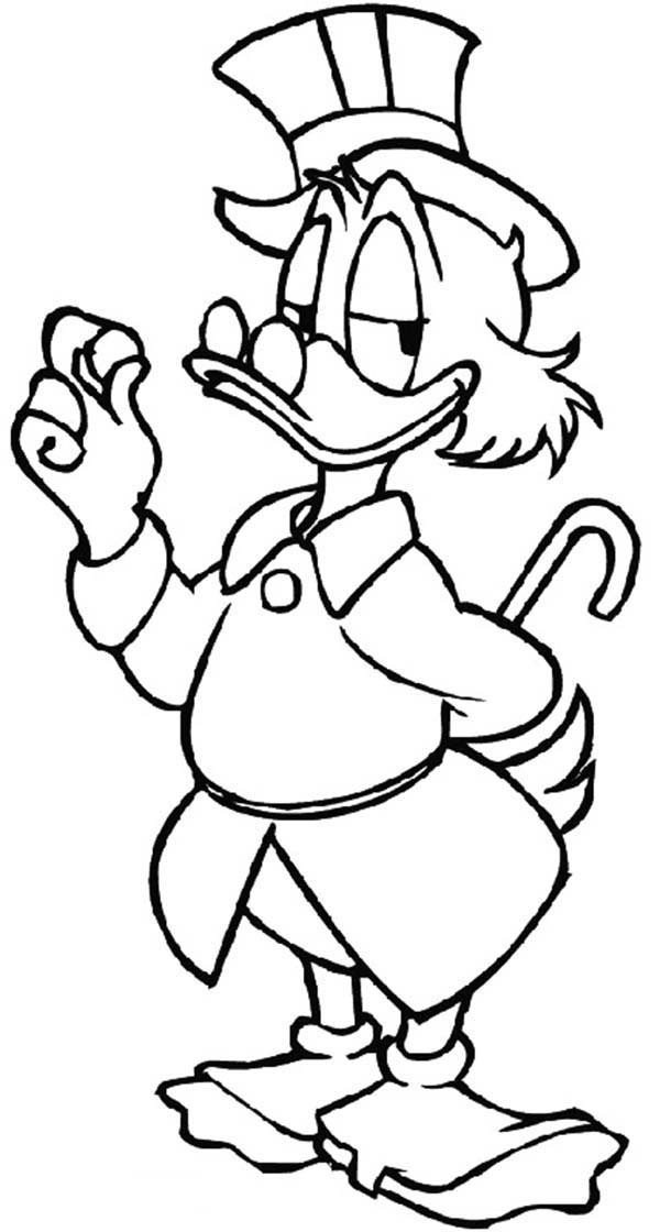 Scrooge Mcduck, : Scrooge McDuck with His Number One Dime Coloring Page
