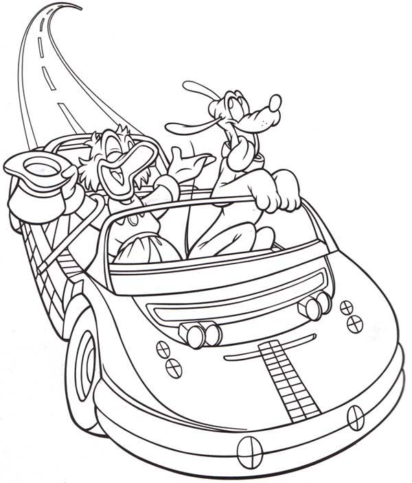Scrooge Mcduck, : Scrooge Mcduck Test Drive His New Car with Pluto Coloring Page