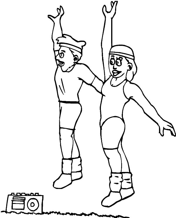 Exercise, : A Couple Aerobics Exercise Coloring Pages