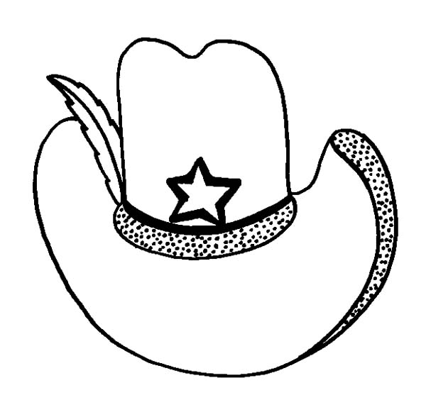 Cowboy Hat, : Cowboy Hat Decorated with Feather Coloring Pages