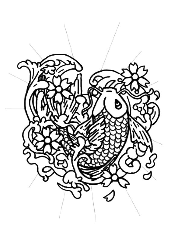 Coy Fish, : Coy Fish Tattoo Design Coloring Pages