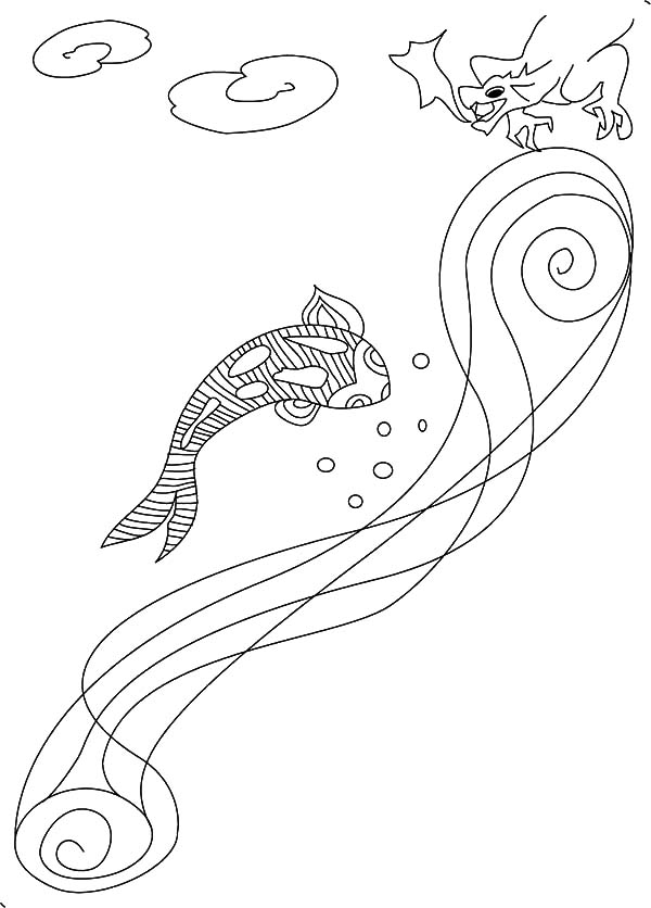 Coy Fish, : Coy Fish and Dragon Coloring Pages