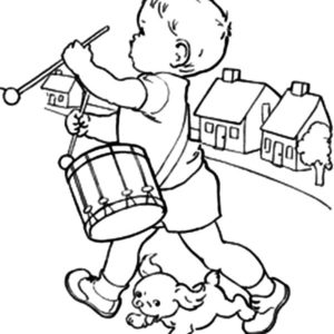 Drummer Boy, Drummer Boy Chased By His Dog Coloring Pages: Drummer Boy Chased by His Dog Coloring Pages