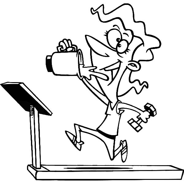 Exercise, : Exercise with Treadmills While Drinking Water Coloring Pages